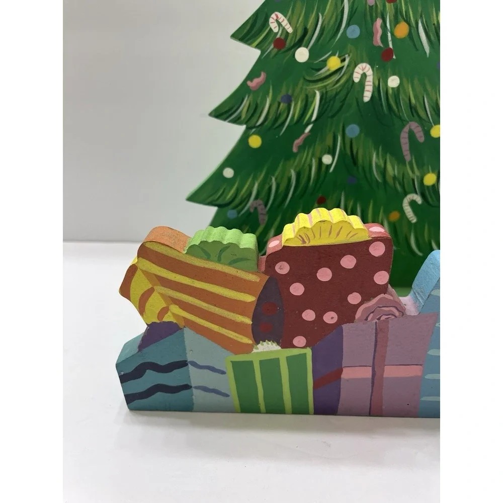 Christmas Tree Wooden Decor Hand Painted By Seasons Card Holder 13x11